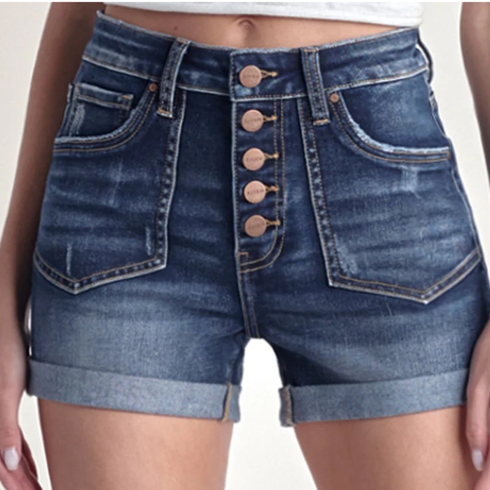 Risen Jeans High Rise Button Fly Cuff Shorts